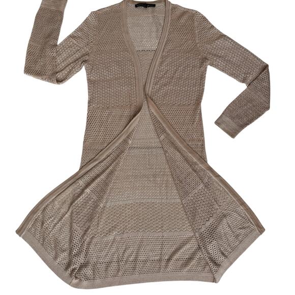 White House Black Market Long Open Cardigan Small Beige Pointelle Open Knit READ - Picture 1 of 13